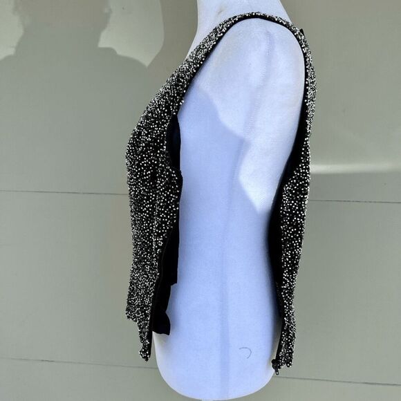 VTG Scala Beaded Silk One Shoulder Asymmetrical Top Black Silver M - Picture 9 of 16